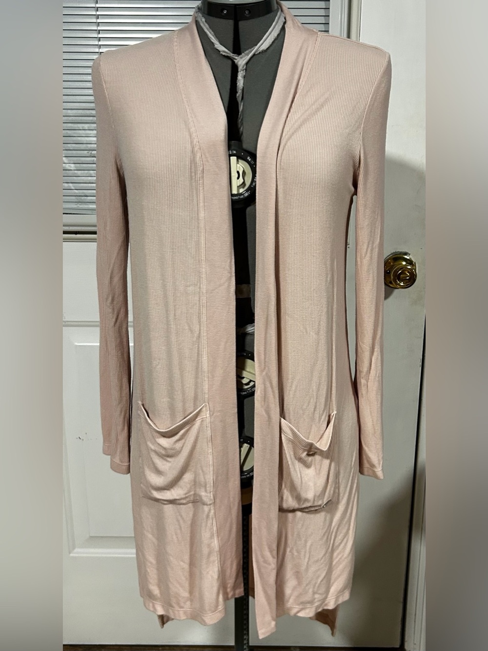 DKNY Blush Ribbed Open Front Cardigan